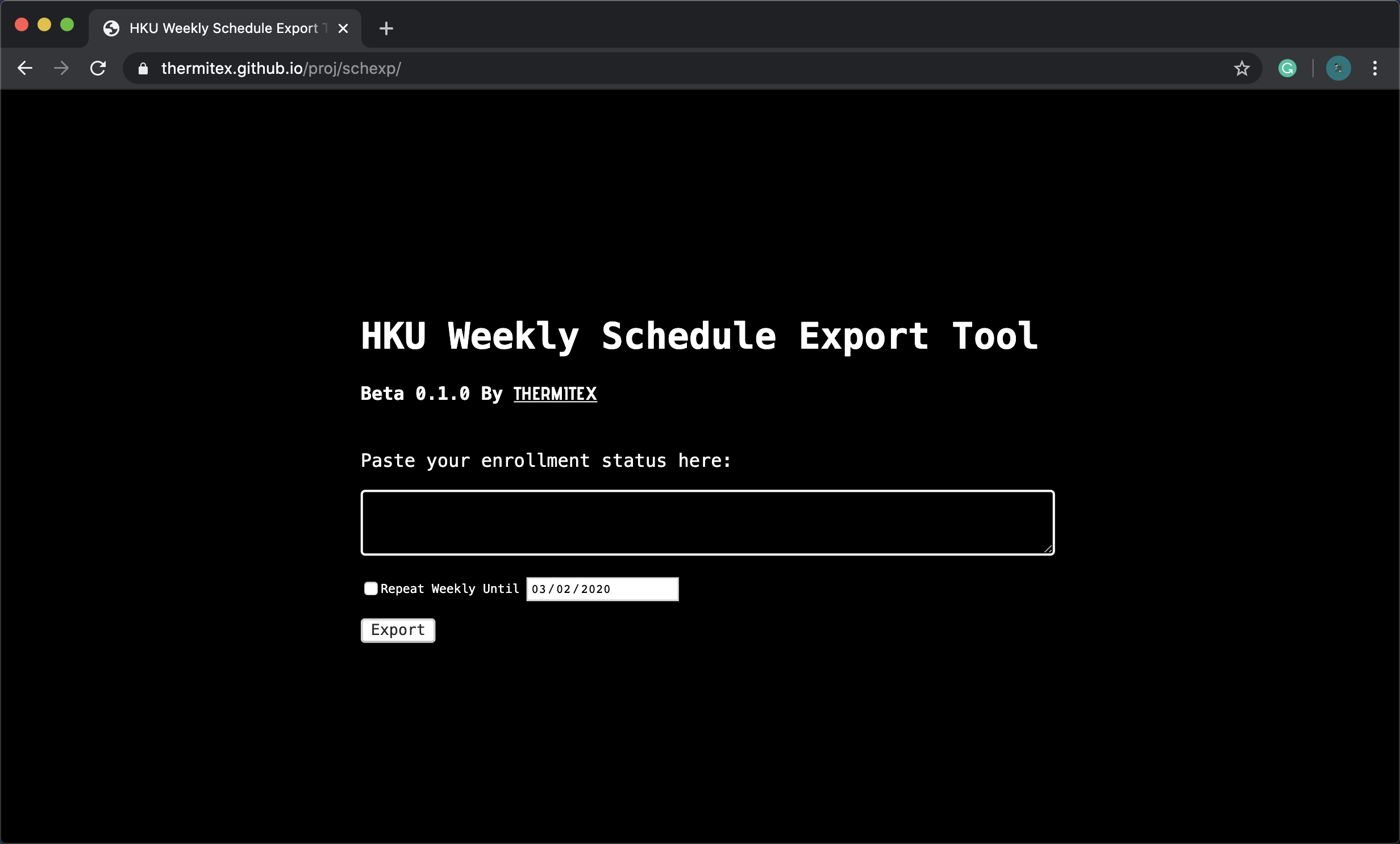 Export Tool Page